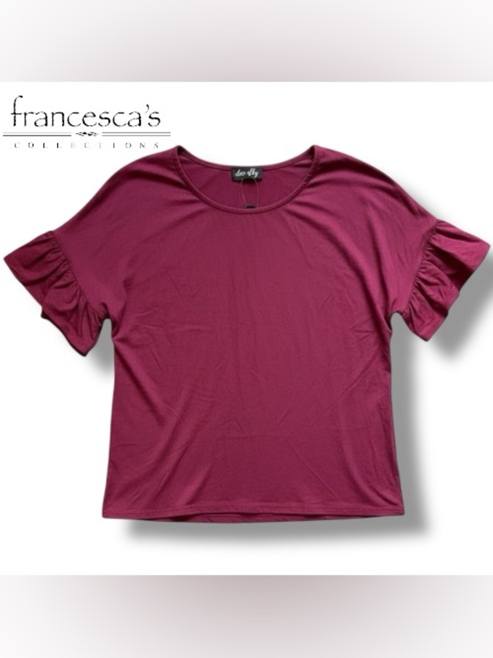 Francesca’s Dee Elly Wine Bordeaux Burgundy Short Ruffle Sleeve Top NWT | Sz S